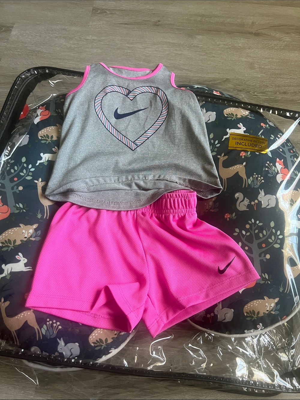 Nike Girls Gray Tank with Pink Trim & Bright Pink Shorts